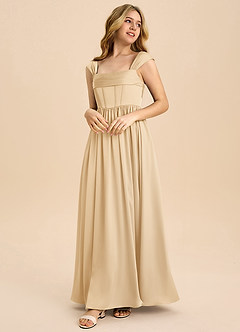 Azazie Hattie Junior Linia A Pofałdowany Satyna elastyczna Długość podłogi Młodsza druhna Sukienka image1