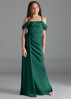 Azazie Amyra Junior Emerald Sheath Off the Shoulder Stretch Satin Dress image3