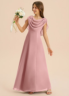 Azazie Lambie Junior Dusty Rose A-Line Pleated Chiffon Dress image2