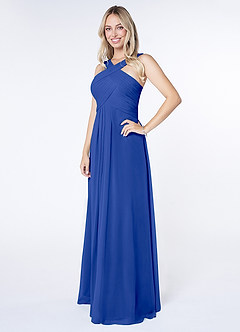 Azazie Kaleigh Robes de demoiselle d'honneur Robe Trapèze en Mousseline de soie Plissée Bleu Roi image3