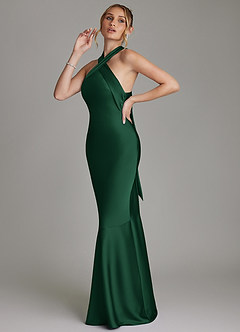 Azazie Reign Bridesmaid Dresses Dark Green Mermaid Pleated Stretch Satin Dress image6