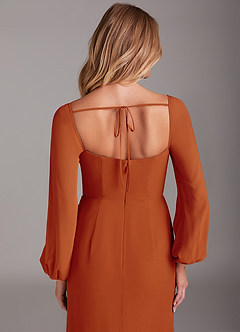 Azazie Charissa Bridesmaid Dresses Paprika Sheath Long Sleeve Chiffon Dress image2