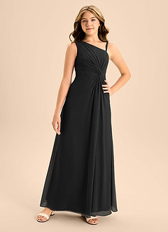 Azazie Brooke Junior Black A-Line Side Slit Chiffon Dress image4