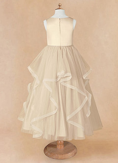 Azazie Sofia Abiti da Ragazza di Fiori Abito A-Line in Tulle Perline Champagne image9