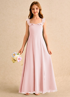 Azazie Chip Girls Formal Flower Girl Dresses Blushing Pink A-Line Sleeveless Chiffon Dress image3