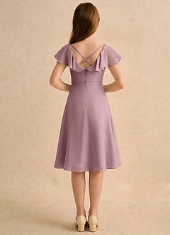 Azazie Narin Girls Formal Flower Girl Dresses Dusty Rose A-Line with Sleeves Chiffon Dress image2
