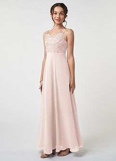Azazie Sonya Junior Robe Trapèze en Mousseline de soie Dentelle Rose Pétale image1