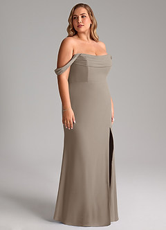 Azazie Saige Bridesmaid Dresses Taupe A-Line Off the Shoulder Chiffon Convertible Dress image12