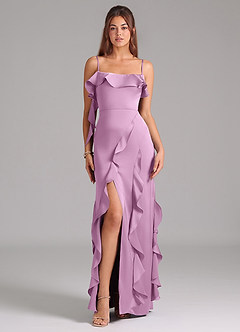Azazie Malia Bridesmaid Dresses Wisteria A-Line Side Slit Stretch Satin Dress image3