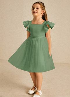 Azazie Kaeya Flower Girl Dresses Matcha A-Line Bow Tulle Dress image4