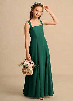 Azazie Tater Junior Formal vestidos de niña de las flores Vestido de Esmeralda de Gasa de Corte En A con Plisado image3