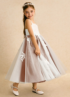 Azazie Coraline Flower Girl Dresses Ivory Bronzer A-Line Lace Dress image5
