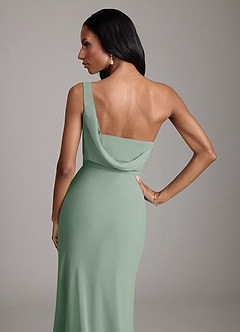 Azazie Madelyn Bridesmaid Dresses Silver Sage Mermaid One Shoulder Chiffon Convertible Dress image9