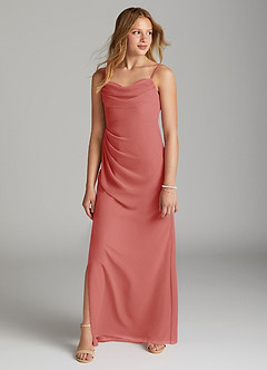 Azazie Mai Junior 쉬스 주름진 쉬폰 플로어 길이 주니어 신부 들러리 드레스 image3