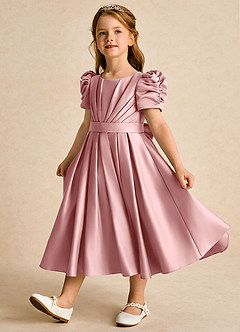 Azazie Miriam Flower Girl Dresses Dusty Rose Ball-Gown Pleated Matte Satin Dress image3