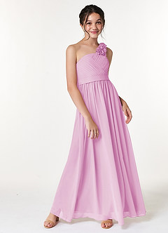 Azazie Flower Junior Candy Pink A-Line Pleated Chiffon Dress image3