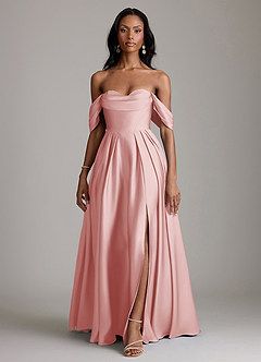 Azazie Loisa Abiti da Damigella Abito A-Line in Raso Elasticizzato a Spalla Scoperta Rosa Cipria image7