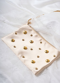 front Studded Satin Shoulder Chain Bag