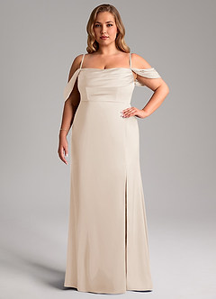 Azazie Saige Vestidos de damas de honor Vestido de Alabastro Blanco de Satén Elástico de Corte Recto con Vestidos sin tirantes image15