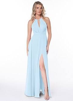Azazie Evalleen Robes de demoiselle d'honneur Robe Trapèze en Mousseline de soie Plissée Bleu Ciel image2
