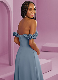 Barbie ♥ Azazie Robes de demoiselle d'honneur Robe Trapèze Convertible en Mousseline de soie Épaule décolletée Violet Crépusculaire image2