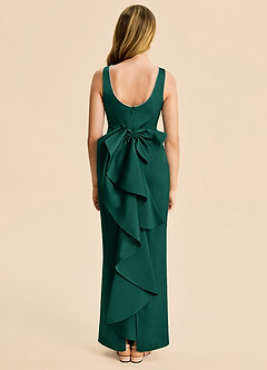 Azazie Emi Junior Emerald Sheath Bow Stretch Satin Dress image5