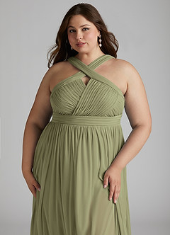 Azazie Hillian Abiti da Damigella Abito A-Line in Maglia con Scollo Halter a Pieghe Pistacchio image13