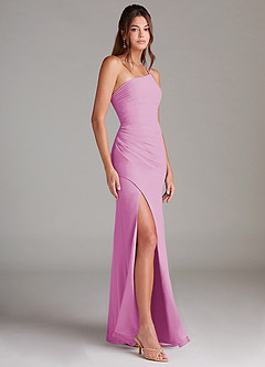 Azazie Eren Jurken voor bruidsmeisjes Jurk van Chiffon met Kolom One-Shoulder Snoep Roze image4
