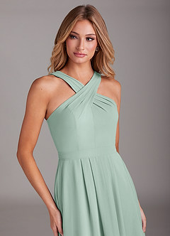 Azazie Dixie Bridesmaid Dresses Agave A-Line Halter Pleated Chiffon Dress image5
