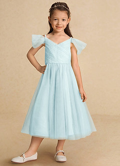 Azazie Lizzette Robe Demoiselle D'honneur Fillette Robe Trapèze en Tulle Rayé Verre De Mer image6