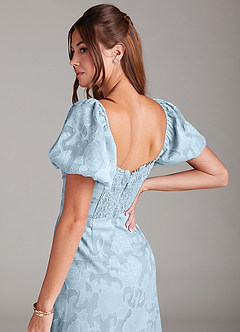 Azazie Evalina Bridesmaid Dresses Sky Blue Sheath Floral Burnout Dress image5
