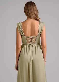 Azazie Hattie Bridesmaid Dresses Moss Green A-Line Corset Stretch Satin Dress image7