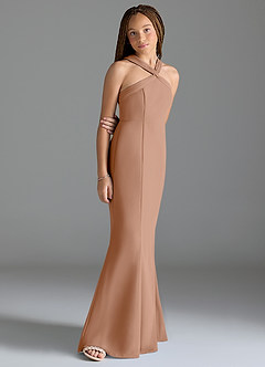 Azazie Rue Junior Robe Sirène en Mousseline de soie Fente Latérale Champagne Rosé image3