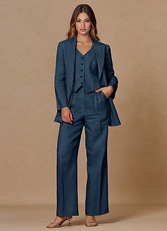 front Belicia Dark Navy 100% Linen Pants