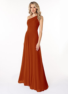 Azazie Dallas Robes de demoiselle d'honneur Robe Trapèze en Mousseline de soie Ue épaule Paprika image1
