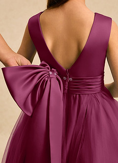 Azazie Bea Flower Girl Dresses Mulberry A-Line Bow Matte Satin Dress image5