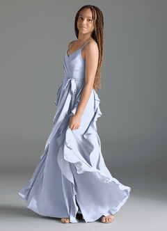 Azazie Peyton Junior Ice A-Line V-Neck Cascading Ruffles Chiffon Dress image4
