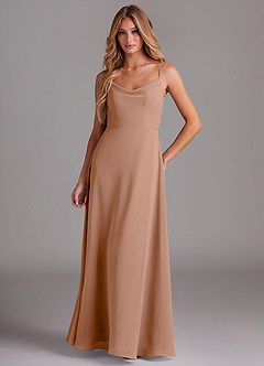 Azazie Daenerys Brautjungfernkleider A-Linie Kutte Chiffon Kleid Champagner Rosa image1