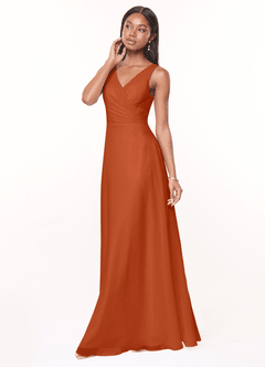 Azazie Nala Bridesmaid Dresses Burnt Orange A-Line Pleated Chiffon Dress image3