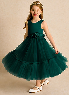 Azazie Miracle vestidos de niña de las flores Vestido de Pino de Satin Mate de Corte En A con Lazo image4