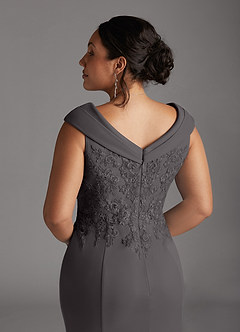 Azazie Calathea Mother of the Bride Dresses Steel Grey A-Line Lace Dress image7