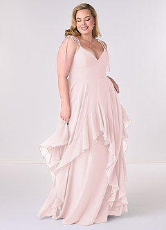 Barbie ♥ Azazie At-home Try On Dresses V-neck Chiffon Tiered A-line Dress image6