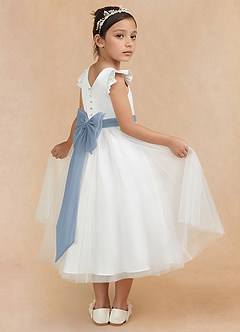 Azazie Hemi Flower Girl Dresses Ivory Dusty Blue A-Line Bow Tulle Dress image4