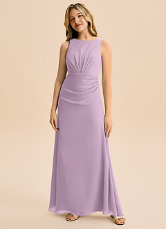 Azazie Floris Junior Abito A-Line in Chiffon Plissettato Glicine image4