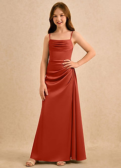 Azazie Shyla Girls Formal Flower Girl Dresses Rust Sheath Pleated Stretch Satin Dress image4