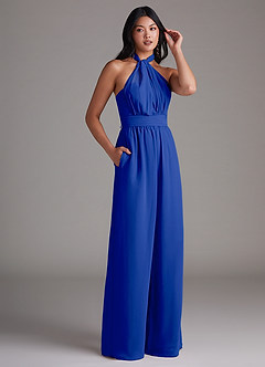Azazie Lamara Bridesmaid Dresses Royal Blue Off the Shoulder Chiffon Convertible Jumpsuit image12