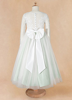 Azazie Elodie Flower Girl Dresses Ivory Agave Ball-Gown Lace Dress image11