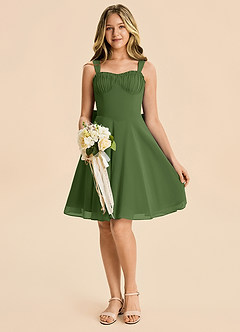 Azazie Arie Junior Olive A-Line Ruched Chiffon Dress image4