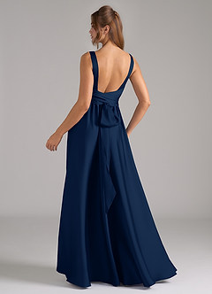 Azazie Kora Bridesmaid Dresses Dark Navy A-Line Pleated Stretch Satin Dress image6