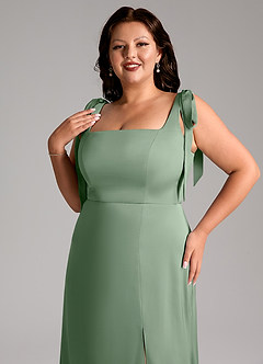 Azazie Frostine Brautjungfernkleider A-Linie Schleifen Stretch-Satin Kleid Matcha image12